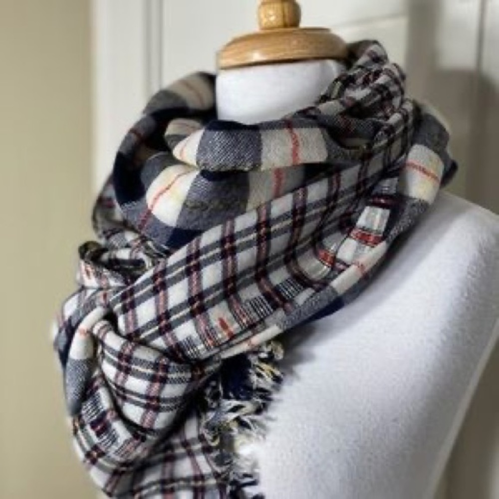 NWT J.Crew Wool Linen Blend Plaid Scarf